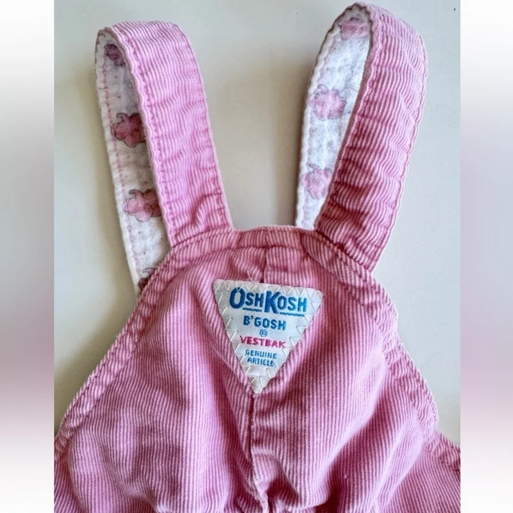 Vintage 90s Osh Kosh B'Gosh Girls Pink Overalls Elephant Corduroy USA Size 24 M